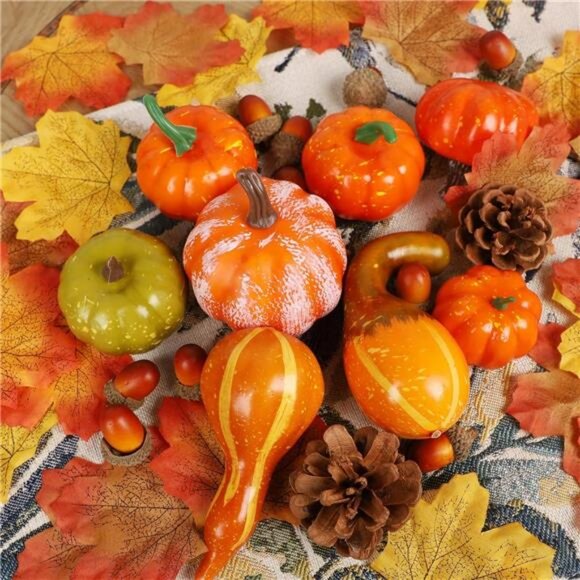 winemana 50pcs Fall Decorations for Home- Mini‎ Pumpkins, Autumn Leaves & Acorns - Picture 2 of 7
